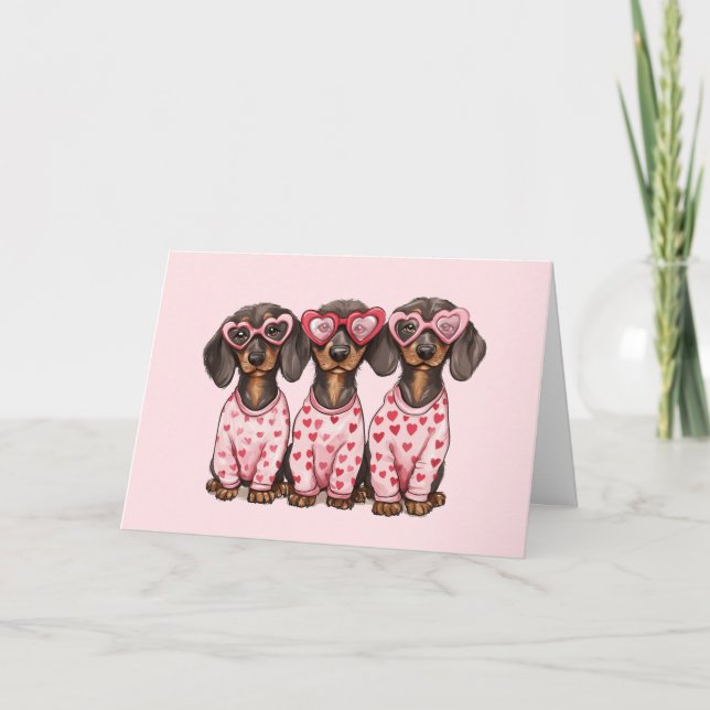 Cartão De Festividades Feliz Dia dos Namorados Cães Dachshund (Frente)