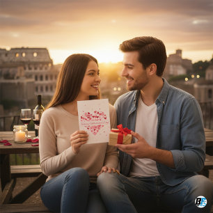 Cartão De Festividades Feliz Dia dos Namorados (em letra cursiva rosa ele