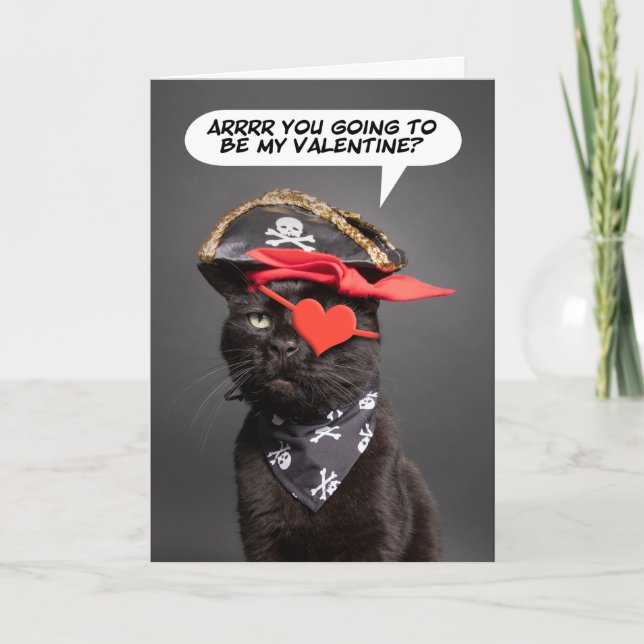 Cartão De Festividades Feliz Dia dos Namorados Gato Pirata Humor  (Frente)