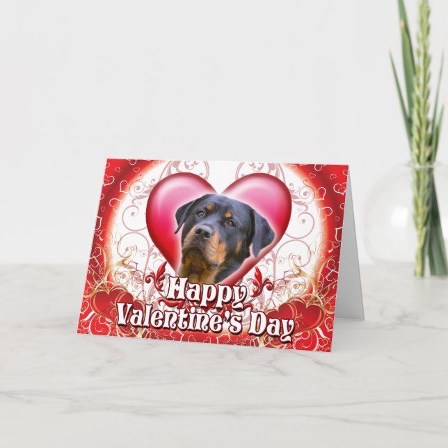 Cartão De Festividades Feliz Dia dos Namorados Rottweiler (Frente)