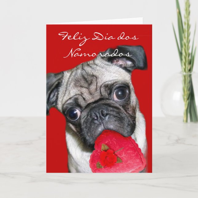 Cartão De Festividades Feliz Dia dos Namorados Valentine's pug dog (Frente)