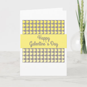 Cartão De Festividades Feliz Dia Galentine`s Amarelo Cinza Padrão Coração