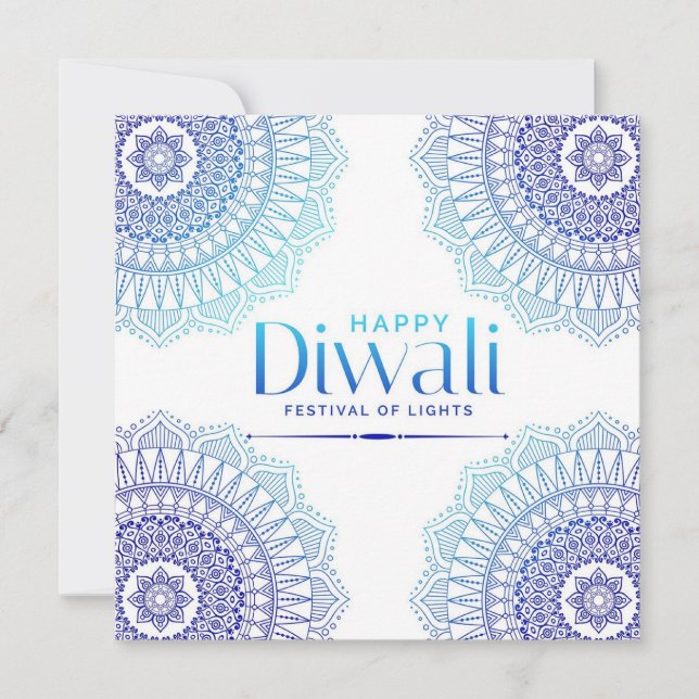 Cartão De Festividades Feliz Diwali Blue Mandala Festival de Luz (Frente)