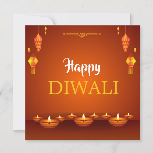 Cartão De Festividades Feliz Diwali Lanternas e Saudação Diyas (Frente)