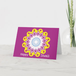 Cartão De Festividades Feliz Diwali Mandala Magenta Amarelo