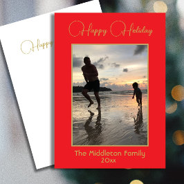 Cartão De Festividades Feliz Dourada Elegante de Foto da Família Natal