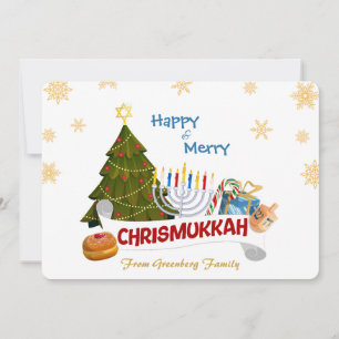 Cartão De Festividades Feliz e Alegre Chrismukkah com Menorá e Árvore de