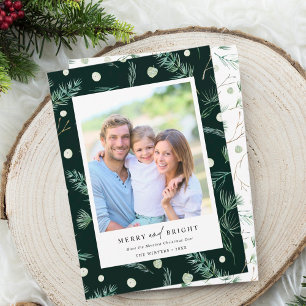 Cartão De Festividades Feliz e aquarela Brilhante Foto verde de inverno