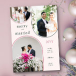 Cartão De Festividades Feliz e Arco Moderno Casado - 3 Foto<br><div class="desc">Para seu primeiro natal como casal casado, este simples e retrógrado cartão com fotos de feriado moderno mostra 3 de suas fotos de casamento ou fotos de natal favoritos. Suas fotografias são exibidas em um trio de quadros em forma de arco e o design é marcado com "feliz e casado"....</div>