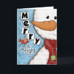 Cartão De Festividades Feliz e Bright Christmas Snowman e Red Bird<br><div class="desc">Este design de Natal é uma pintura digital mestiça que apresenta um bonitinho bonitinho bonitinho com um padrão de gingham. Ele veste um nariz grande de cenoura e um cachecol vermelho com uma colagem de letras e uma mancha verde costurada no lugar. Um passarinho vermelho passa como se cumprimentasse seu...</div>