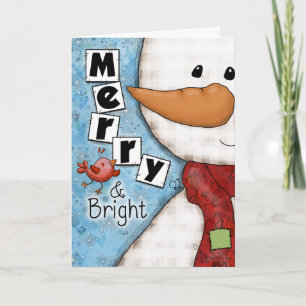 Cartão De Festividades Feliz e Bright Christmas Snowman e Red Bird