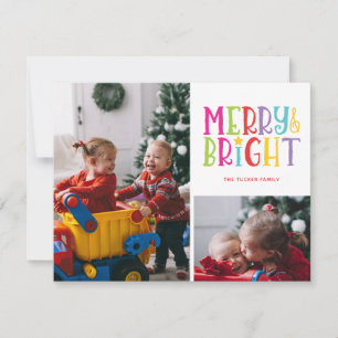 Cartão De Festividades Feliz e Bright Colorful Stripes 2-Foto no Natal