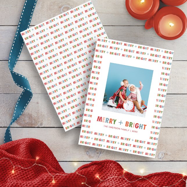 Cartão De Festividades Feliz e Bright Foto de Natal (Merry and Bright Photo Christmas Holiday Card by Painted Paperie)
