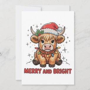Cartão De Festividades Feliz e Bright Highland Highland Baby Cow no Natal