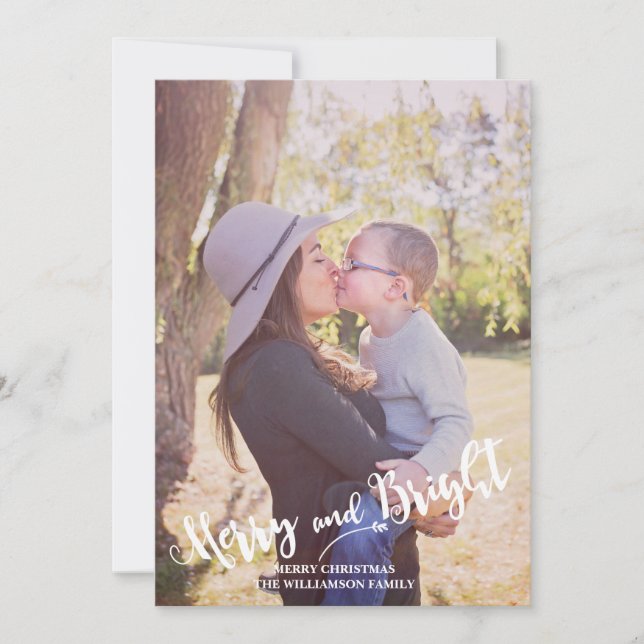 Cartão De Festividades Feliz e Bright Red Green Foto Natal (Frente)