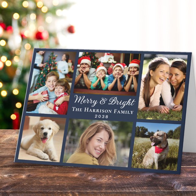 Cartão De Festividades Feliz E Brilho 6 Fotografia Colagem Azul Natal (This holiday season, let the magic of your cherished moments unfold with our 6 photo Christmas card)