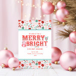 Cartão De Festividades Feliz e Brilho alegres | Rosa e Red Holly<br><div class="desc">Este cartão apresenta um cartões de natal alegre em uma tipografia do estilo vitoriano moderna,  em um fundo de férias rosa e vermelho. Você pode personalizar com seus nomes e ano.</div>
