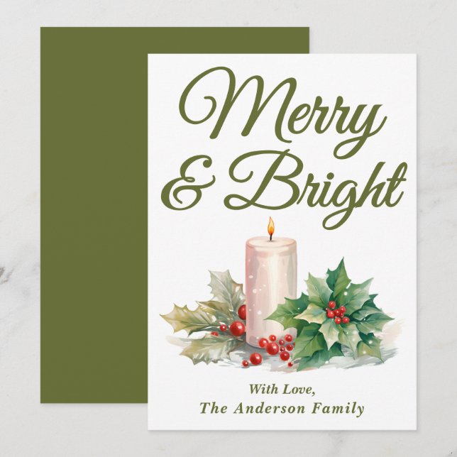 Cartão De Festividades Feliz e Brilho de Script Manuscrito Verde (Frente/Verso)