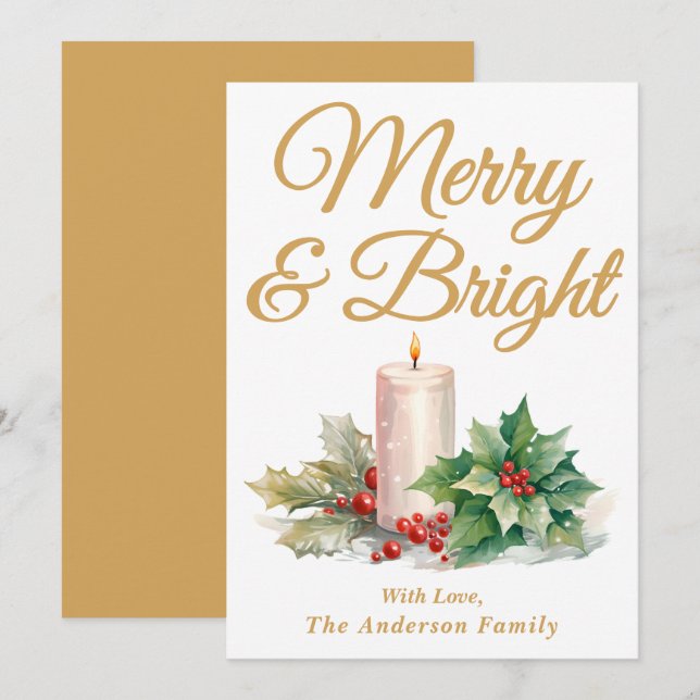Cartão De Festividades Feliz e Brilho Dourados de Script Manuscrito (Frente/Verso)