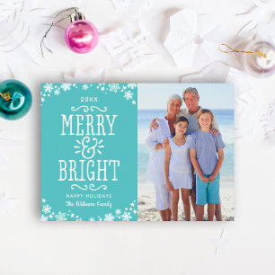 Cartão De Festividades Feliz e Brilho Foto Azul Teal Moderno