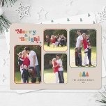Cartão De Festividades Feliz e Brilho Foto Colorida<br><div class="desc">O cartão de Natal colorido apresenta o texto "Feliz e Brilho" que aparece em texto retrorado multicolorido sobre fundo creme. O design oferece quatro quadros de fotos para suas fotos favoritas da família. Fotografia © Storytree Studios,  Stanford,  CA</div>