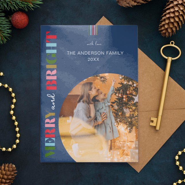 Cartão De Festividades Feliz e Brilho Fotos de Natal Azul (Criador carregado)