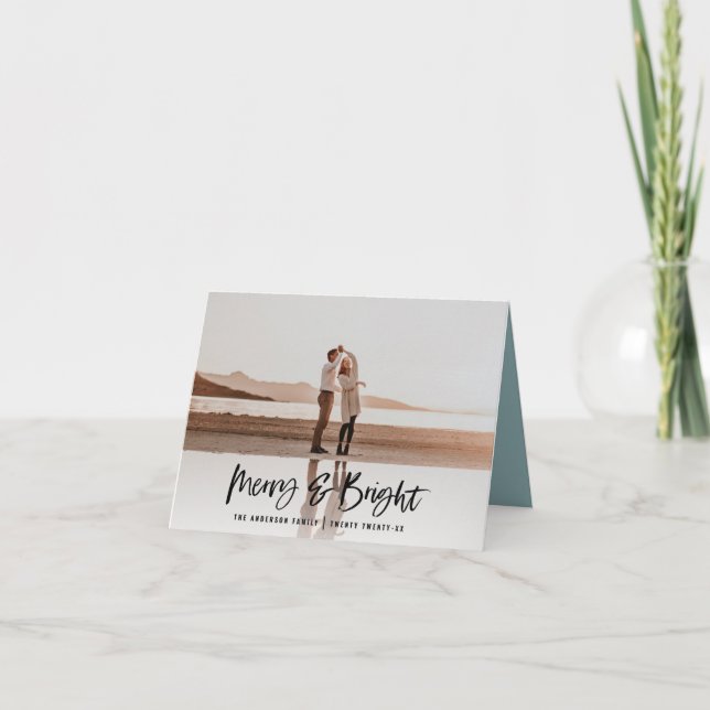 Cartão De Festividades Feliz e Brilho, moderno e mínimo natal fotográfico (Frente)