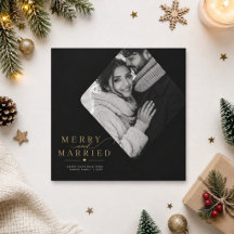 Feliz e Casado Diamante Foto Natal Recém-Casados