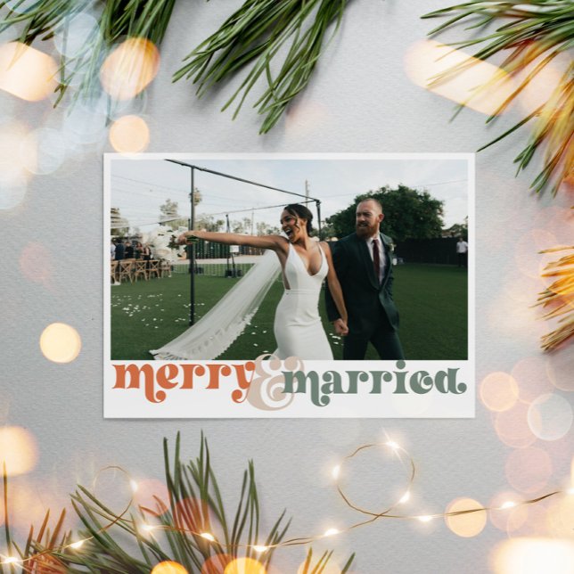 Cartão De Festividades Feliz e casado Natal recém-casado (Merry & Married Newlywed Christmas Photo Card)
