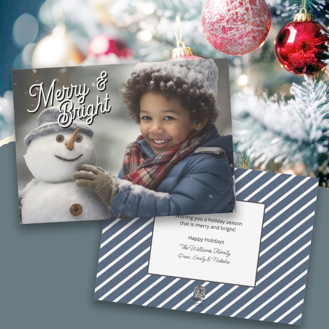Cartão De Festividades Feliz e faça sua foto de feriado (Add a favorite photo to this card for a Merry & Bright holiday. Available as digital download!)