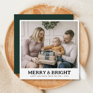 Cartão De Festividades Feliz e família brilhante Foto de Natal Verde