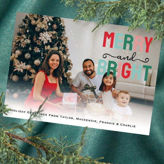 Cartão De Festividades Feliz e Foto Brilhante Personalizada (Merry and Bright Photo Personalized Holiday Card
by Ricaso. Add own photograph and text message)