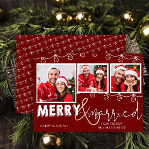 Cartão De Festividades Feliz e Foto casada das luzes da corda vermelha ru
