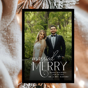 Cartão De Festividades Feliz e Foto casada para recém-casados Holida de N
