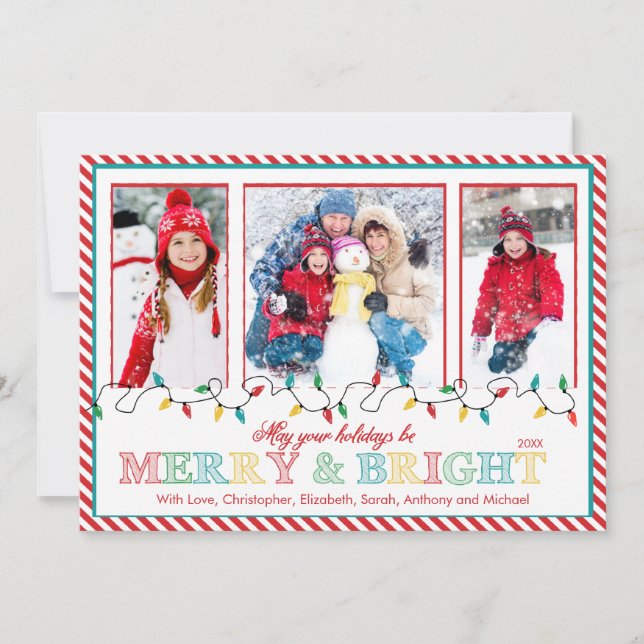 Cartão De Festividades Feliz e luz de Natal Brilhante 3 Saudação Fotográf (Frente)