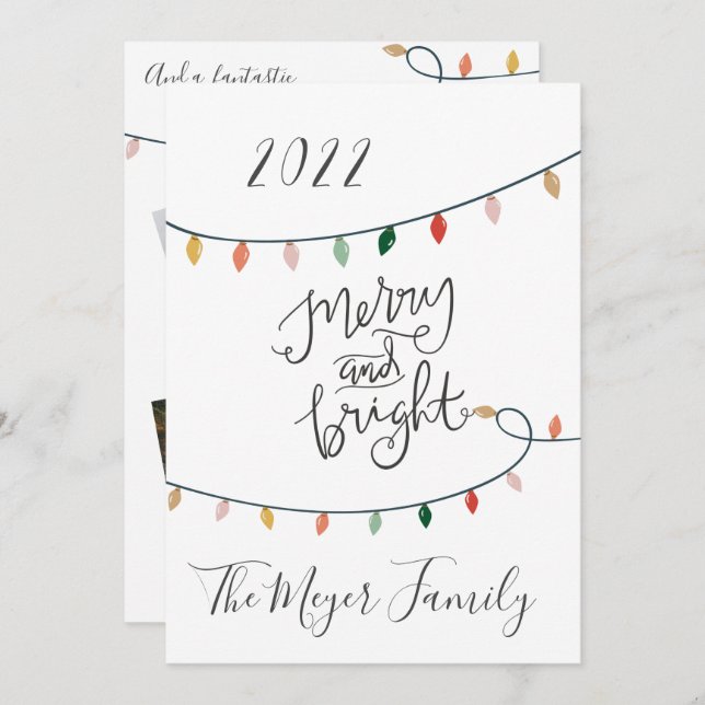 Cartão De Festividades Feliz E Luzes De Natal Brilhantes 4 Foto (Frente/Verso)