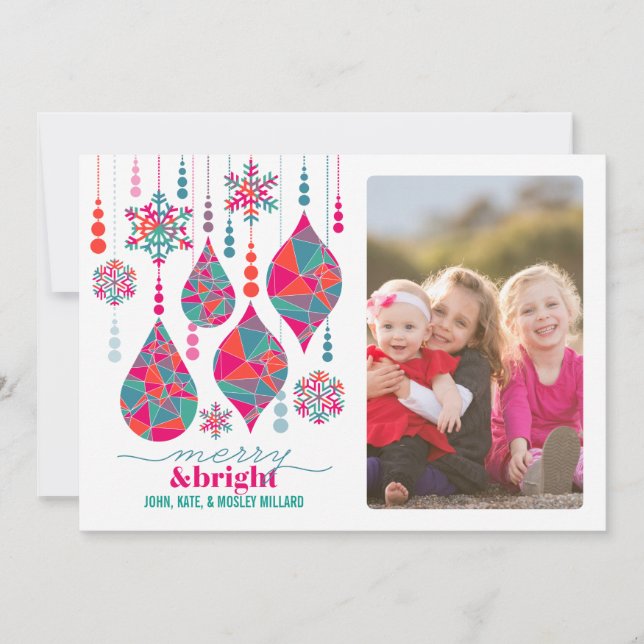 Cartão De Festividades Feliz e Ornamentos Brilhantes (Frente)