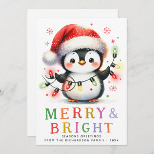 Cartão De Festividades Feliz e Pinguim Brito no Natal