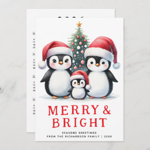 Cartão De Festividades Feliz e Pinguins Brilhantes Pinguins Brancos Natal