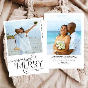 Cartão De Festividades Feliz e Script Casado Foto de Natal em Recém-casad