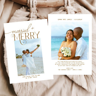 Cartão De Festividades Feliz e Script Casado Foto de Natal em Recém-casad