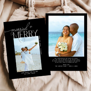 Cartão De Festividades Feliz e Script Casado Foto de Natal em Recém-casad