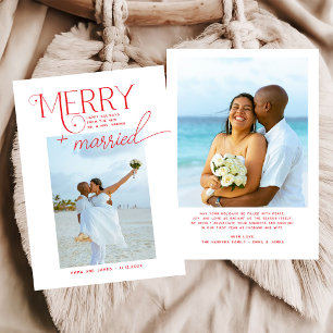 Cartão De Festividades Feliz e Script Casado Foto de Natal em Recém-casad