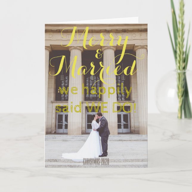 Cartão De Festividades Feliz e Scripts Dourados Majestosos Casados no Nat (Frente)