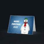 Cartão De Festividades Feliz e Snowman Feliz<br><div class="desc">O boneco de neve feliz vestindo um chapéu verde e um cachecol vermelho está pronto para o Natal.</div>