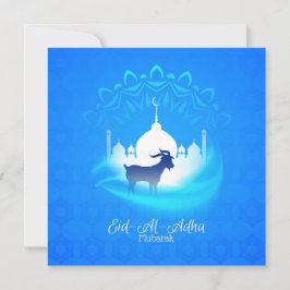 Cartão De Festividades Feliz Eid Al Adha Mubarak Bode Islâmico Branco Azu