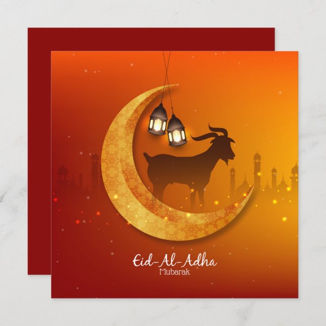 Cartão De Festividades Feliz Eid Al Adha Mubarak Cabra Branca Islâmica (Frente/Verso)