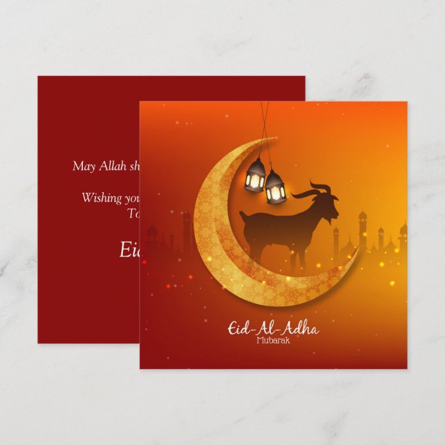 Cartão De Festividades Feliz Eid Al Adha Mubarak Orang Cabra Branca Islâm (Frente/Verso)