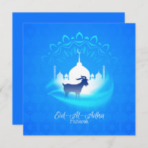 Feliz Eid Al Adha Mubarak White Blue Goat Islâmico