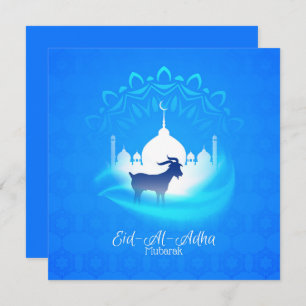 Cartão De Festividades Feliz Eid Al Adha Mubarak White Cabra Azul